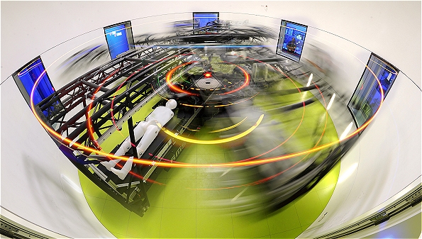 Image Credit: DLR. This is the German Space Agency’s human centrifuge at the ‘:envihab’ facility in Cologne. By spinning people, blood is encouraged to flow back towards the feet as artificial gravity is created.