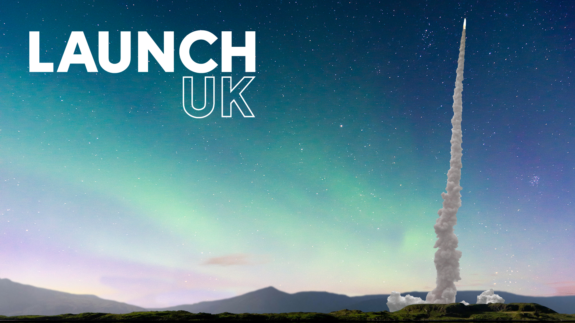 LaunchUK logo with rocket launching in the distance 