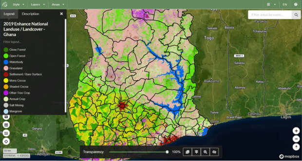 Screen shot of the land use map interface
