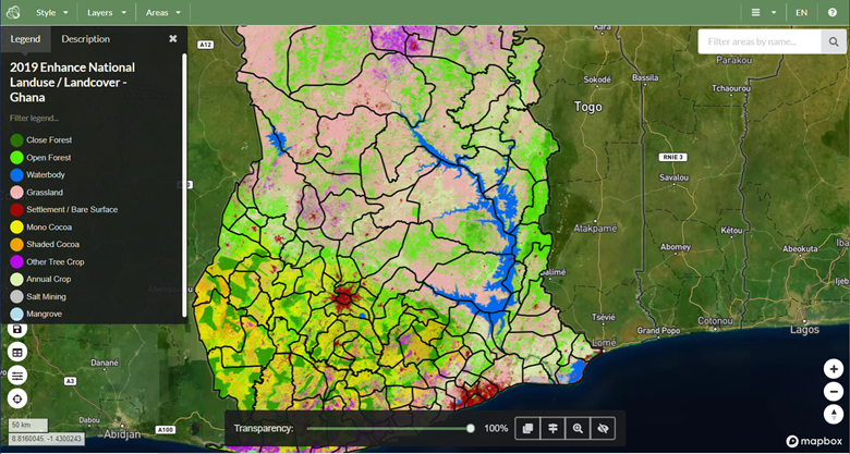 Screen shot of the land use map interface 