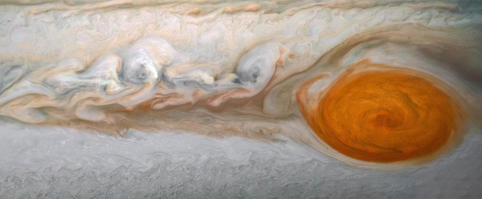 A close up of Jupiter's Great Red Spot
