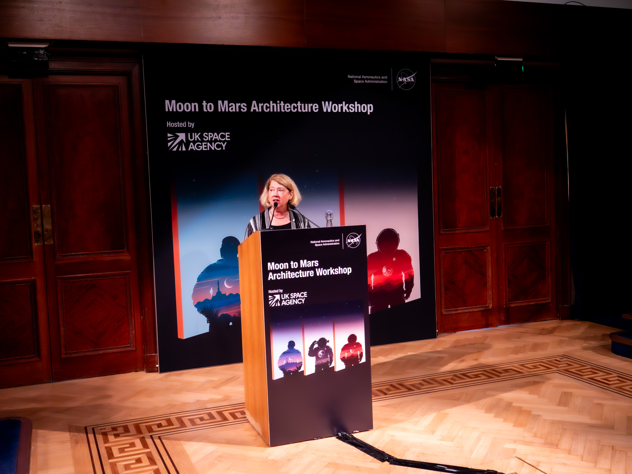 NASA Deputy Administrator Pam Melroy speaking at the Moon to Mars Architecture workshop at the Royal Institution, London.
