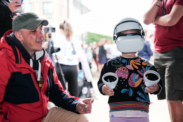 A child wearing a virtual reality headset at the Space for Everyone tour in Southampton.