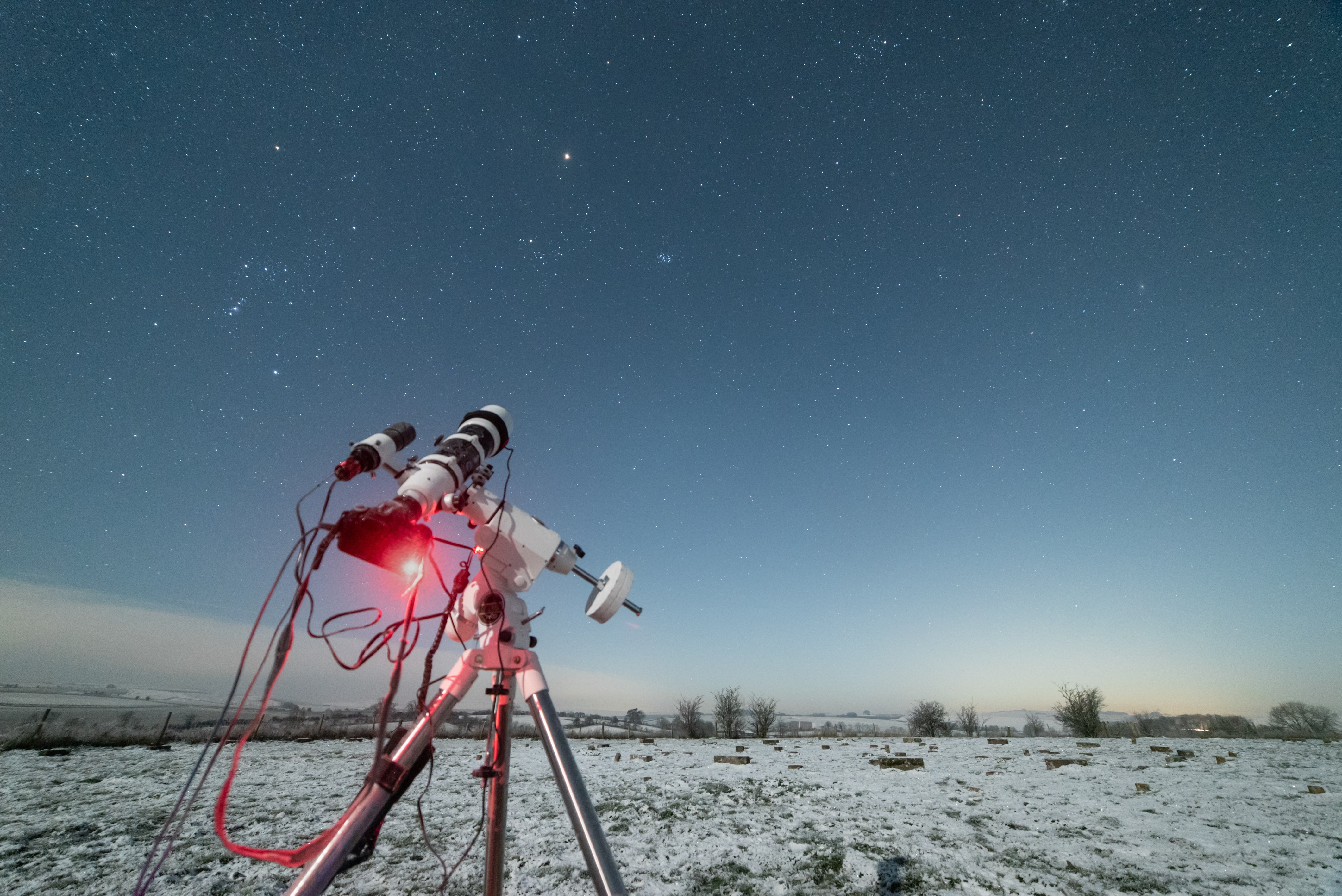 A telescope pointed towards the night sky.