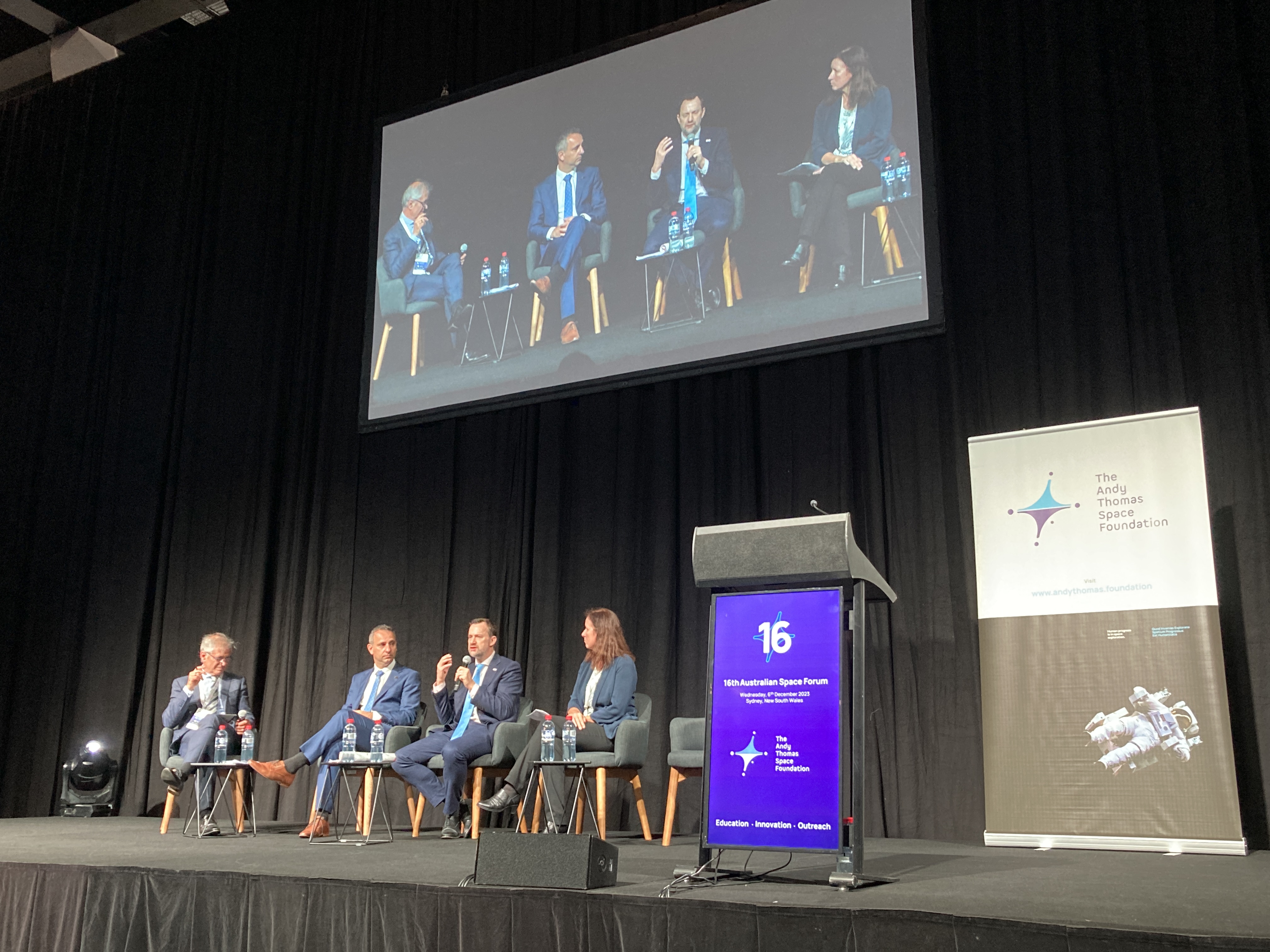 UK Space Agency CEO Dr Paul Bate speaking on a panel at the 16th Australian Space Forum.