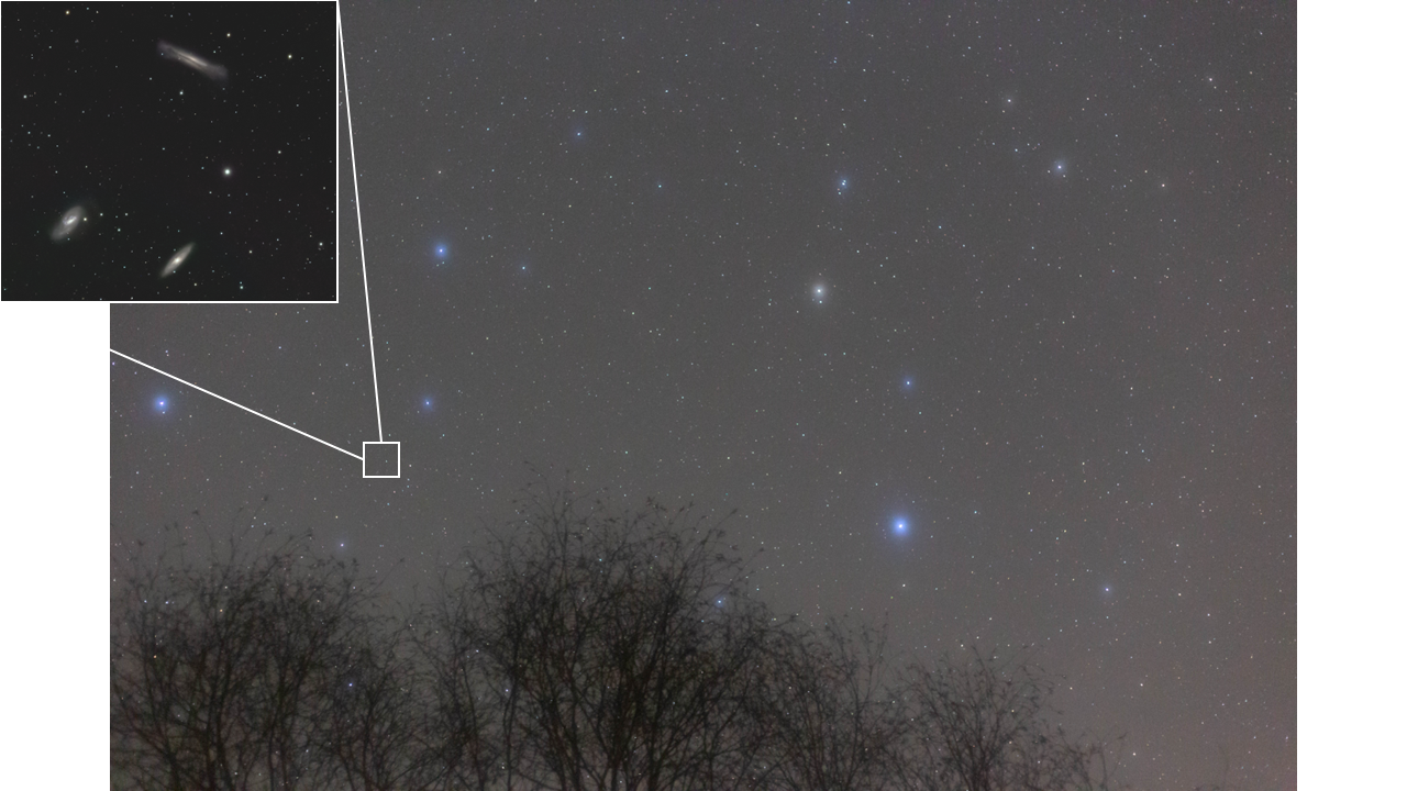 The constellation of Leo, showing the location of the Leo Triplet of Galaxies. 