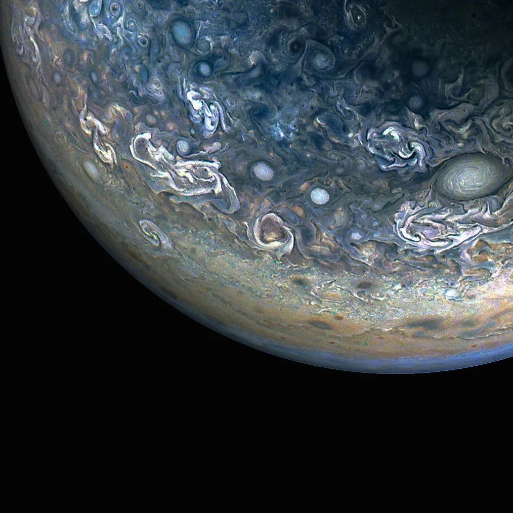 Jupiter as taken by the NASA Juno spacecraft. Credit: NASA/JPL-Caltech/SwRI/MSSS Image processing by Gary Eason. 