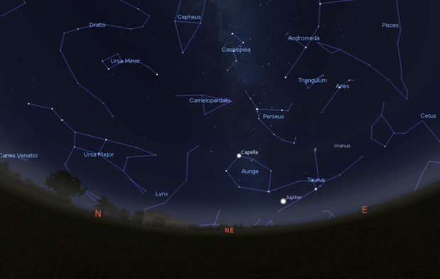 The sky looking north-east.  Credit: Stellarium.org