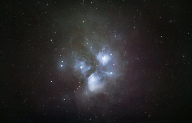 The stars of the Pleiades photographed through a small telescope. Credit: Derek Smale  