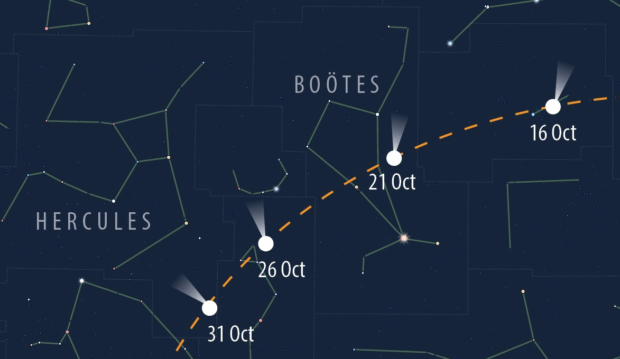 Sky chart showing the location of C/2025 A6 (Lemmon) at the end of October 2025. Credit: Astronomy Now magazine.