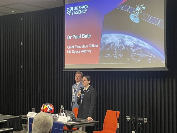 The UK Space Agency's National Security Lead, Diana Lunca, and Dr Thomas Neff, German Aerospace Center (DLR,).