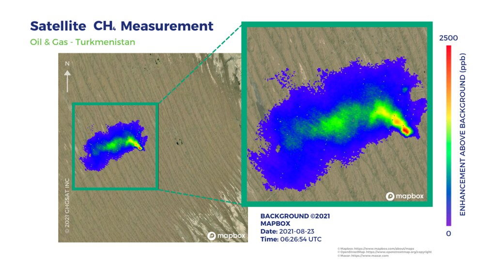 Methane emission measurements taken from a GHGSat satellite. Credit: GHGSat