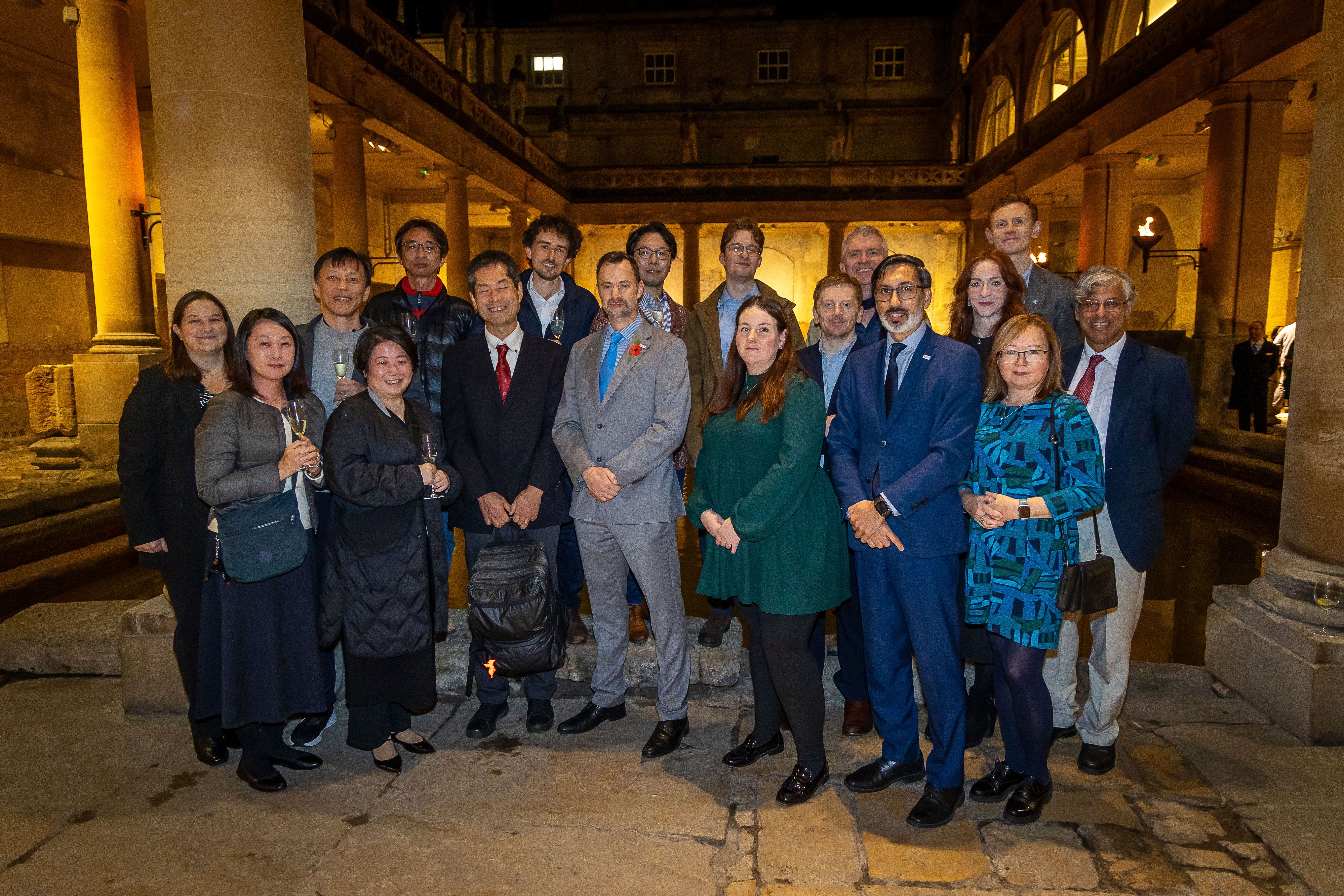 Members of the UK Space Agency and the Japan Aerospace Exploration Agency (JAXA) at the Roman Baths in Bath.
